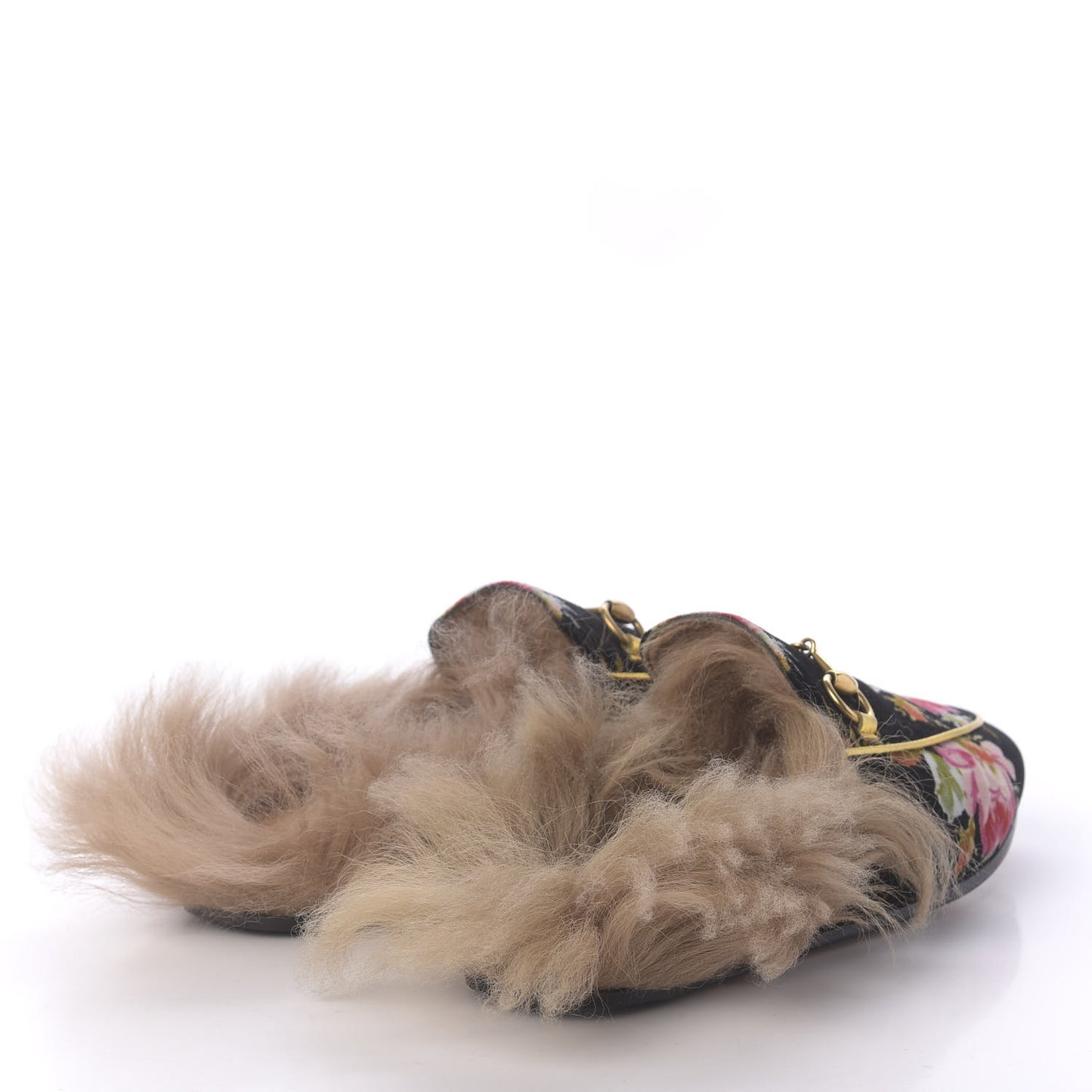 Velvet Fur Floral Womens Princetown Slippers 35 Black