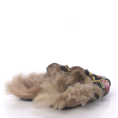 Gucci Velvet Fur Floral Womens Princetown Slippers 35 Black 4 of 9