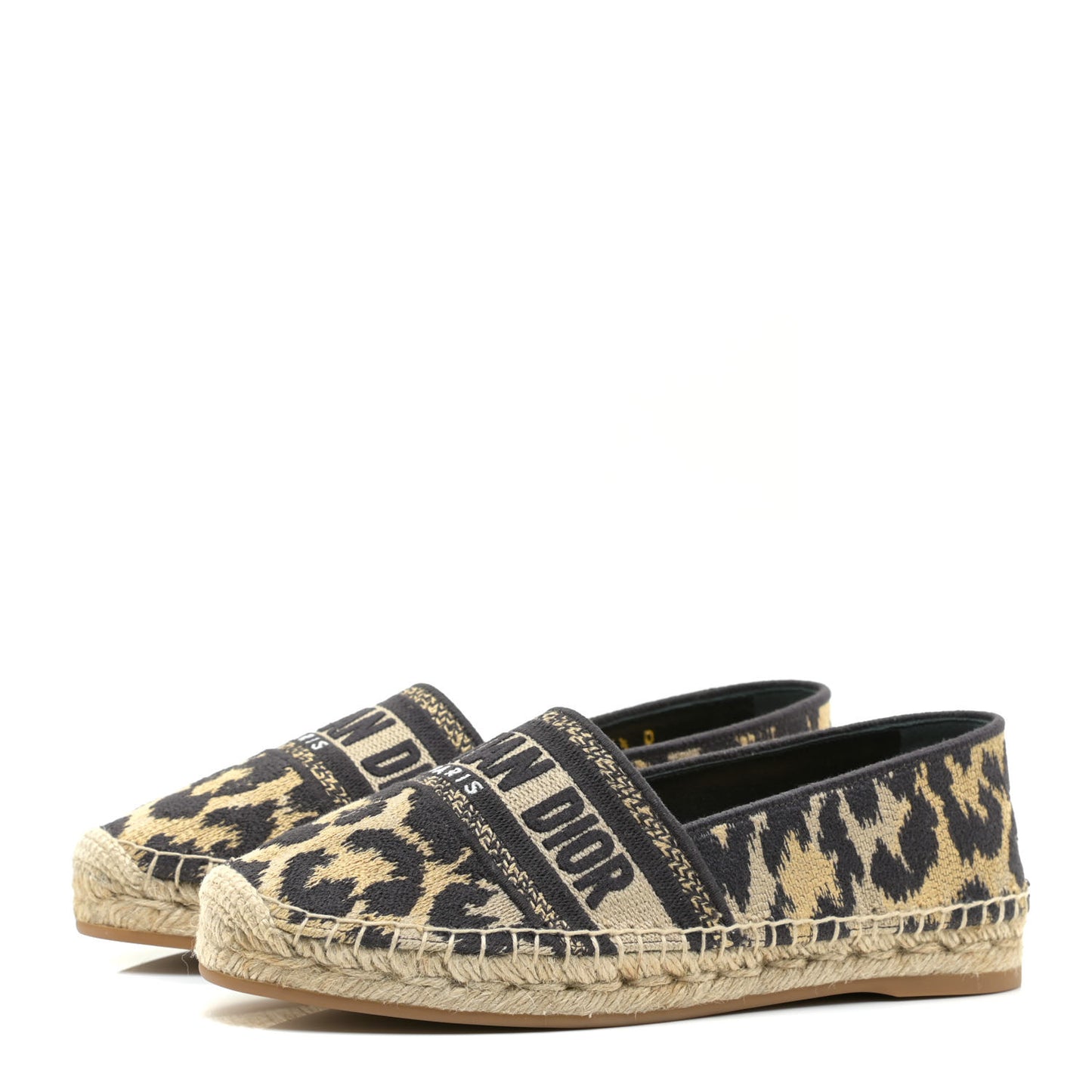 Cotton Embroidered Leopard Print Granville Espadrille 36.5 Natural