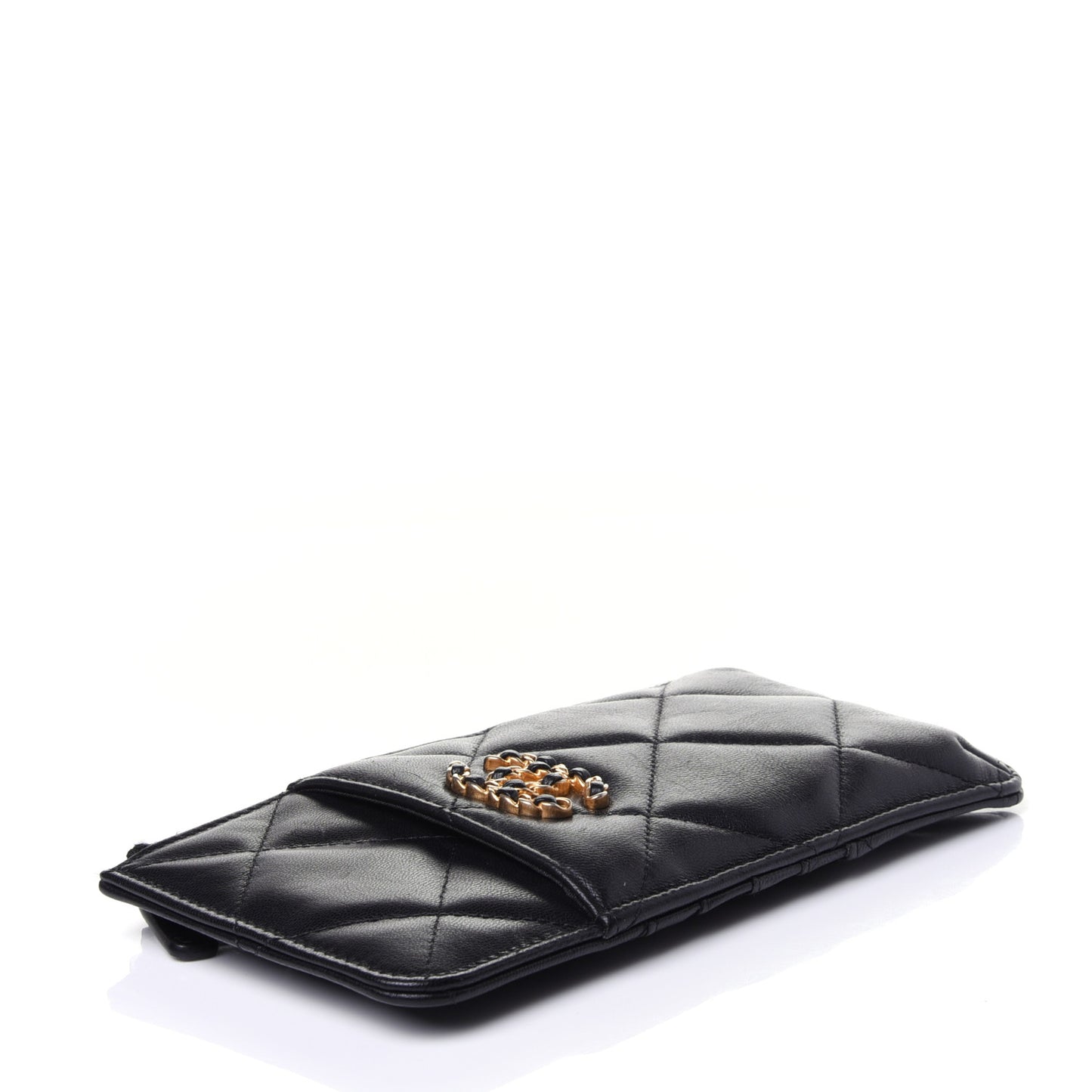 Goatskin Quilted Chanel 19 Flat Wallet Pouch Black