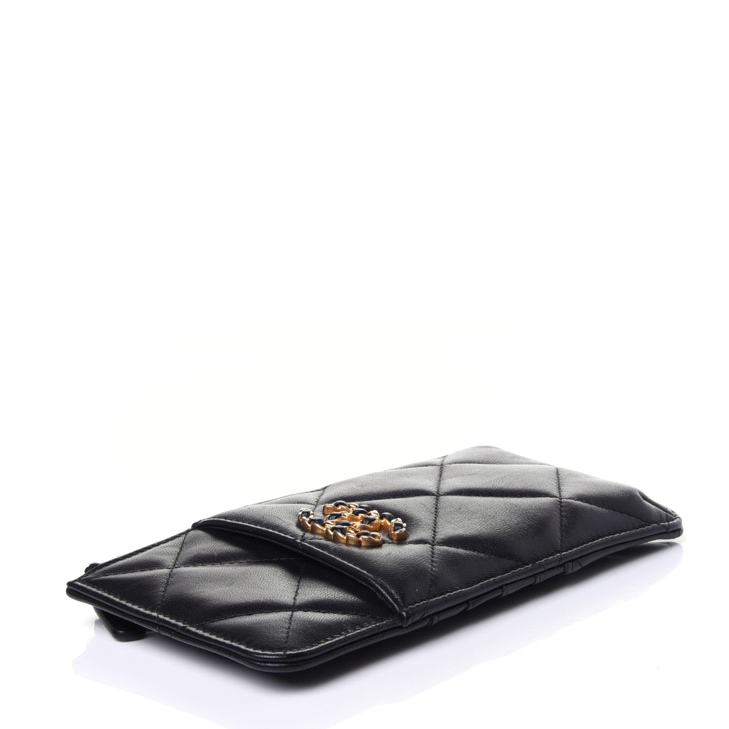 Chanel Goatskin Quilted Chanel 19 Flat Wallet Pouch Black 4 of 13