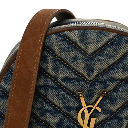 Saint Laurent Denim Matelasse Chevron Quilted Round Vinyle Camera Bag Rodeo Blue Cinnamon 8 of 10