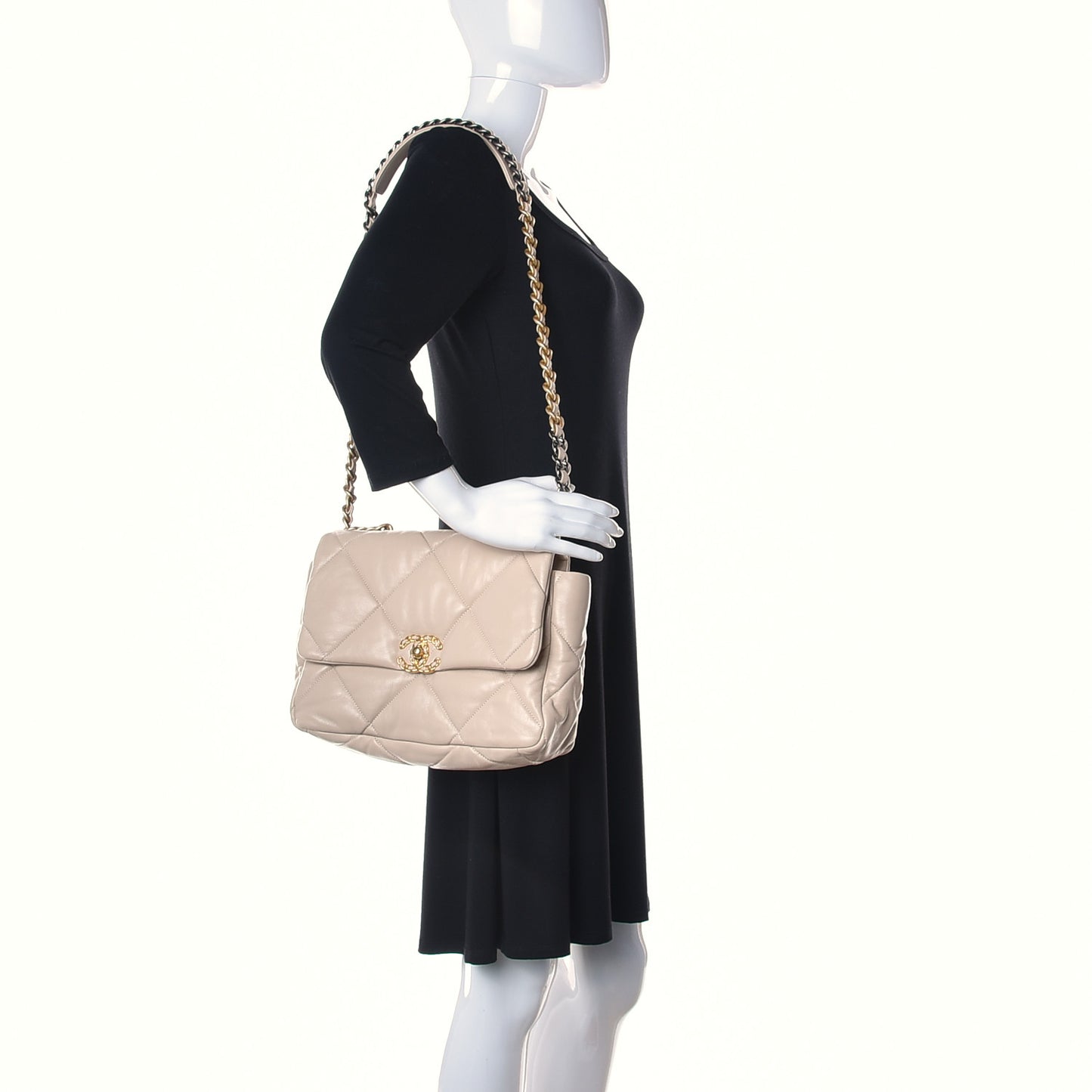 Lambskin Quilted Large Chanel 19 Flap Beige