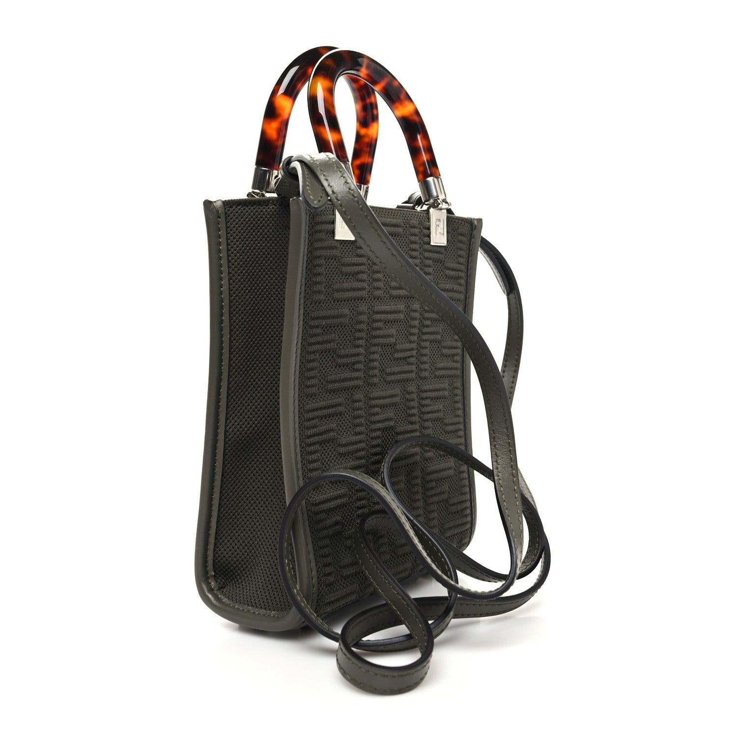 Fendi Technical Fabric Vitello Ceylon Plexiglass FF Mini Fendi Sunshine Shopper Tote Wood 3 of 12