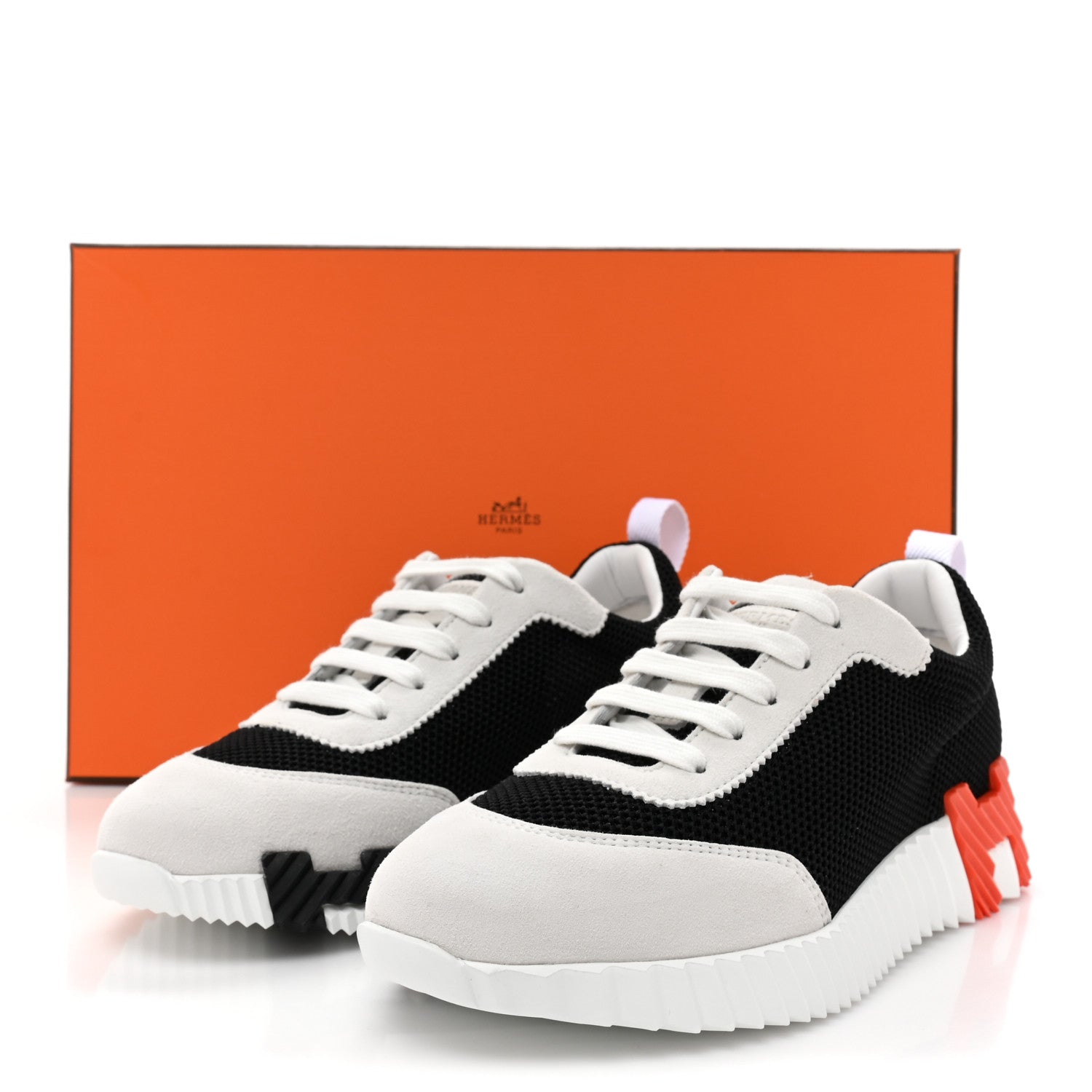 Hermes Air Mesh Suede Goatskin Bouncing Sneakers 36 Black Orange 9 of 9