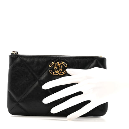 Chanel Shiny Goatskin Quilted Small Chanel 19 Pouch Black 2 of 12
