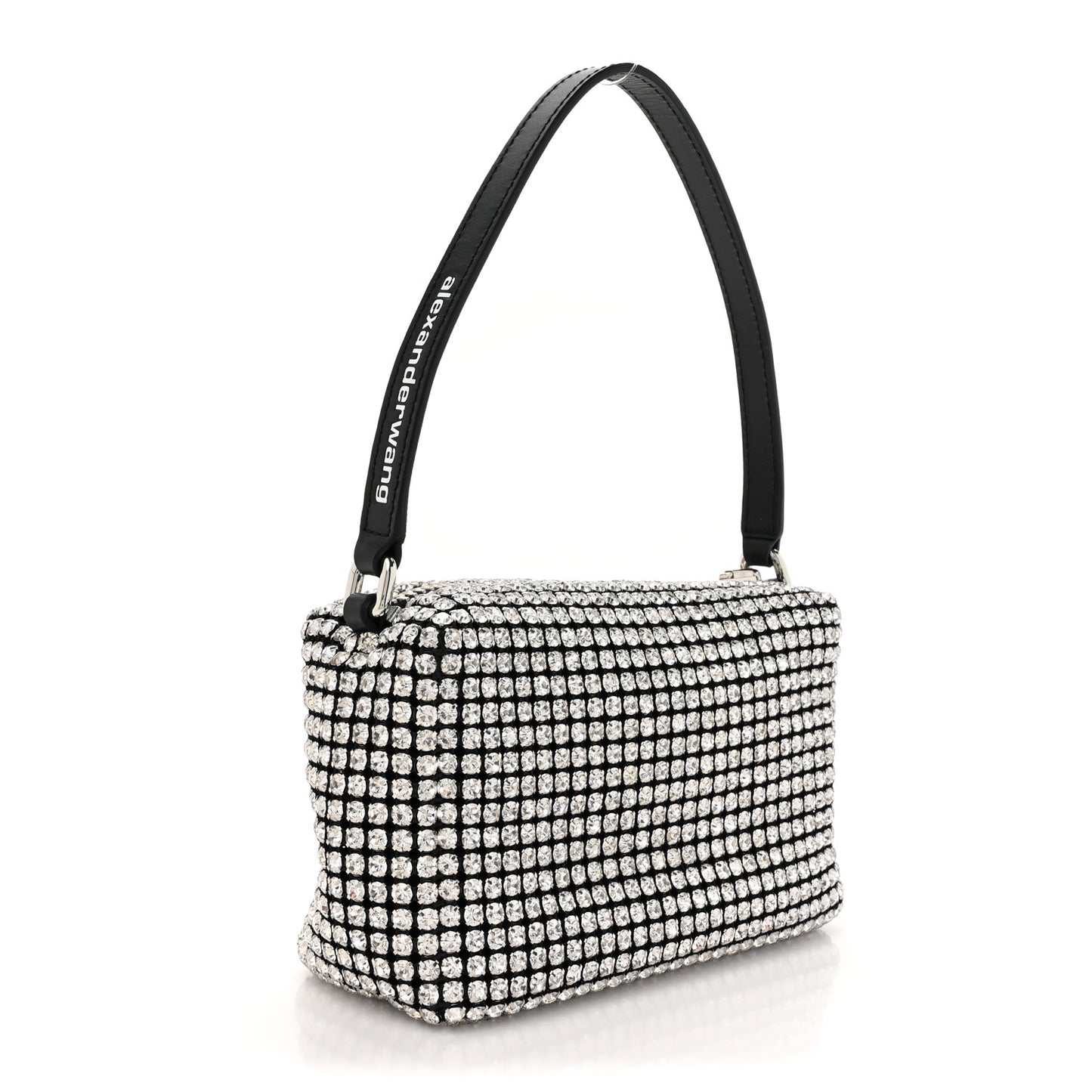 Mesh Crystal Rhinestone Mini Heiress Pouch Black Silver