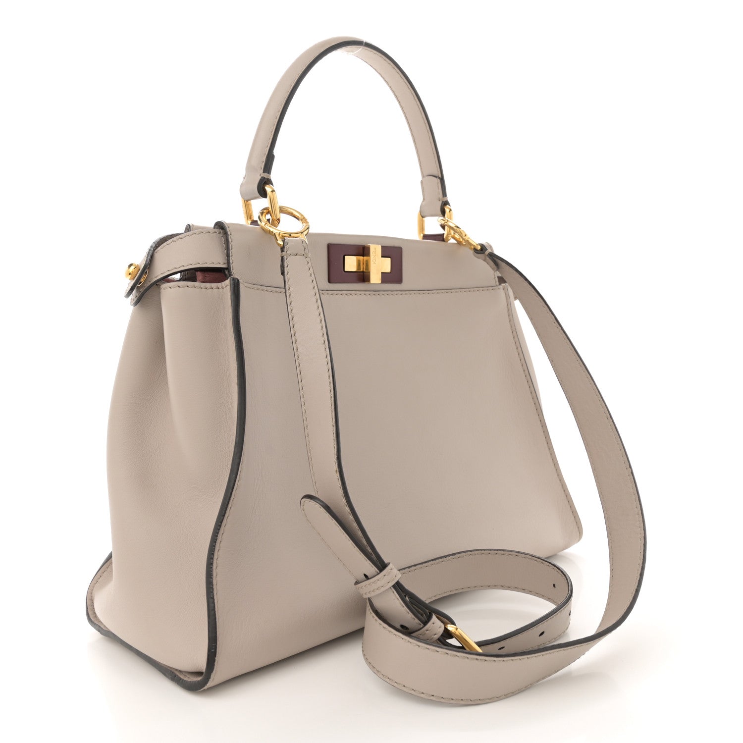 Fendi Vitello Seta Shiny Nappa Medium Peekaboo Iconic Satchel Grigio Polvere Bois de Rose 3 of 18