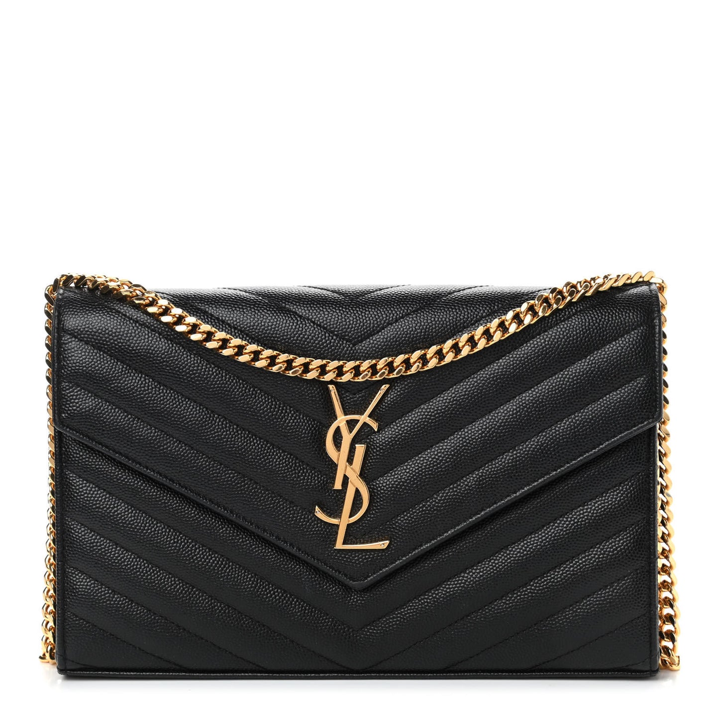 Grain De Poudre Matelasse Chevron Monogram Chain Wallet Black
