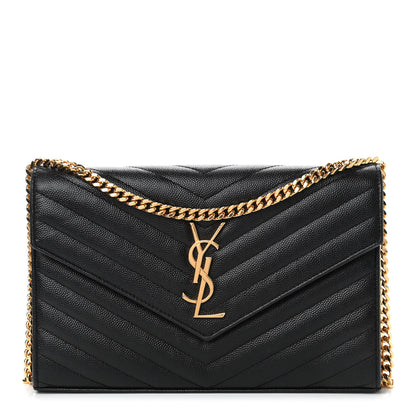 Saint Laurent Grain De Poudre Matelasse Chevron Monogram Chain Wallet Black 1 of 5