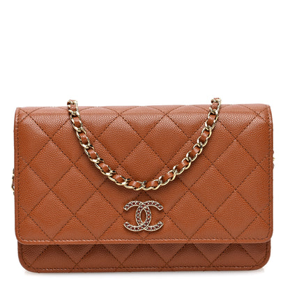 Chanel Shiny Caviar Quilted Strass Wallet On Chain WOC Light Brown 1 of 11