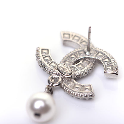 Chanel Baguette Crystal Pearl CC Drop Earrings Silver Black 6 of 8