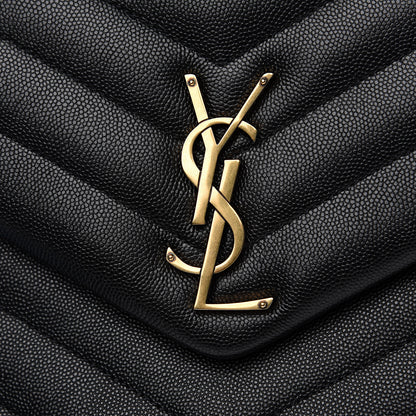 Saint Laurent Grain de Poudre Calfskin Y Quilted Monogram Medium Loulou Chain Satchel Black 7 of 9