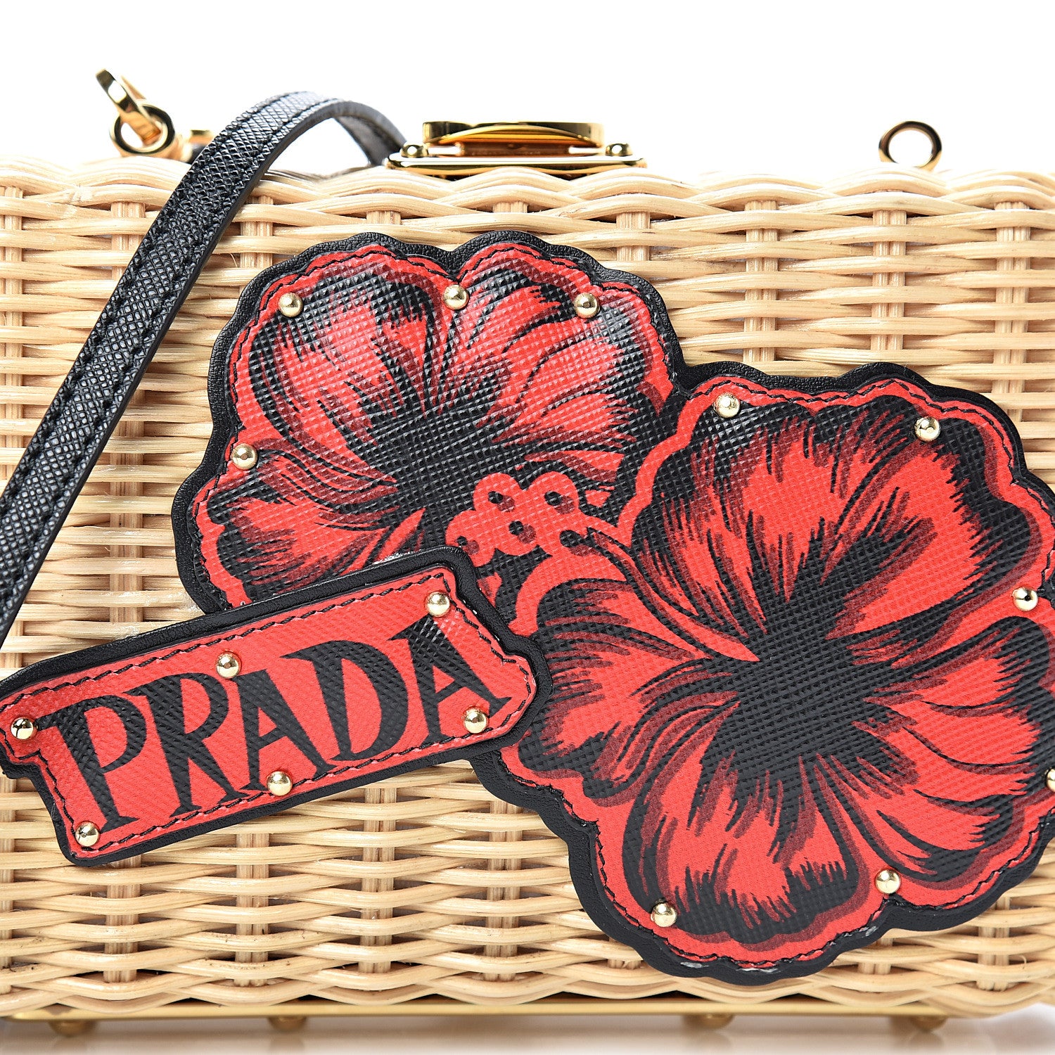 Prada Wicker Saffiano Hibiscus Print Crossbody Clutch Rosso 7 of 9