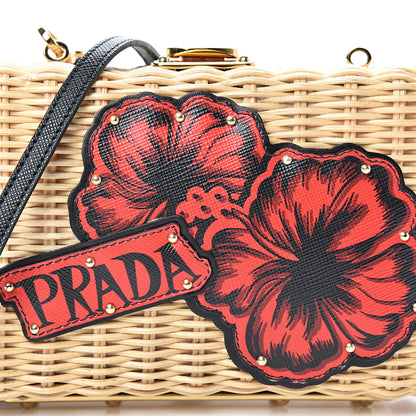 Prada Wicker Saffiano Hibiscus Print Crossbody Clutch Rosso 7 of 9