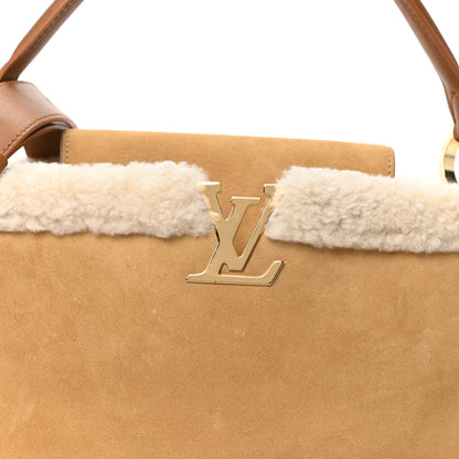 Louis Vuitton Suede Calfskin Shearling Capucines GM Souple Beige 7 of 9