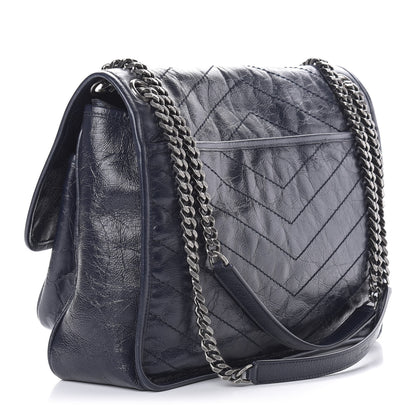 Saint Laurent Crinkled Calfskin Matelasse Monogram Large Niki Chain Satchel Deep Marine 3 of 11