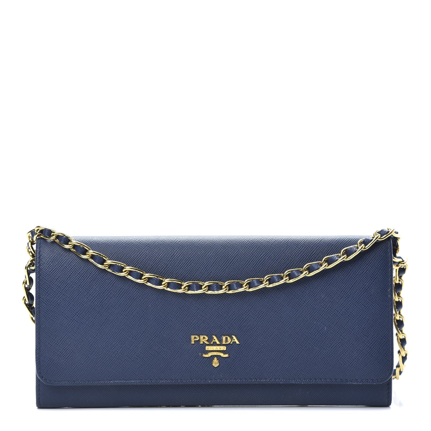 Prada Saffiano Metal Oro Chain Wallet Bleuette 1 of 15
