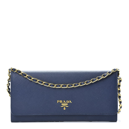 Prada Saffiano Metal Oro Chain Wallet Bleuette 1 of 15