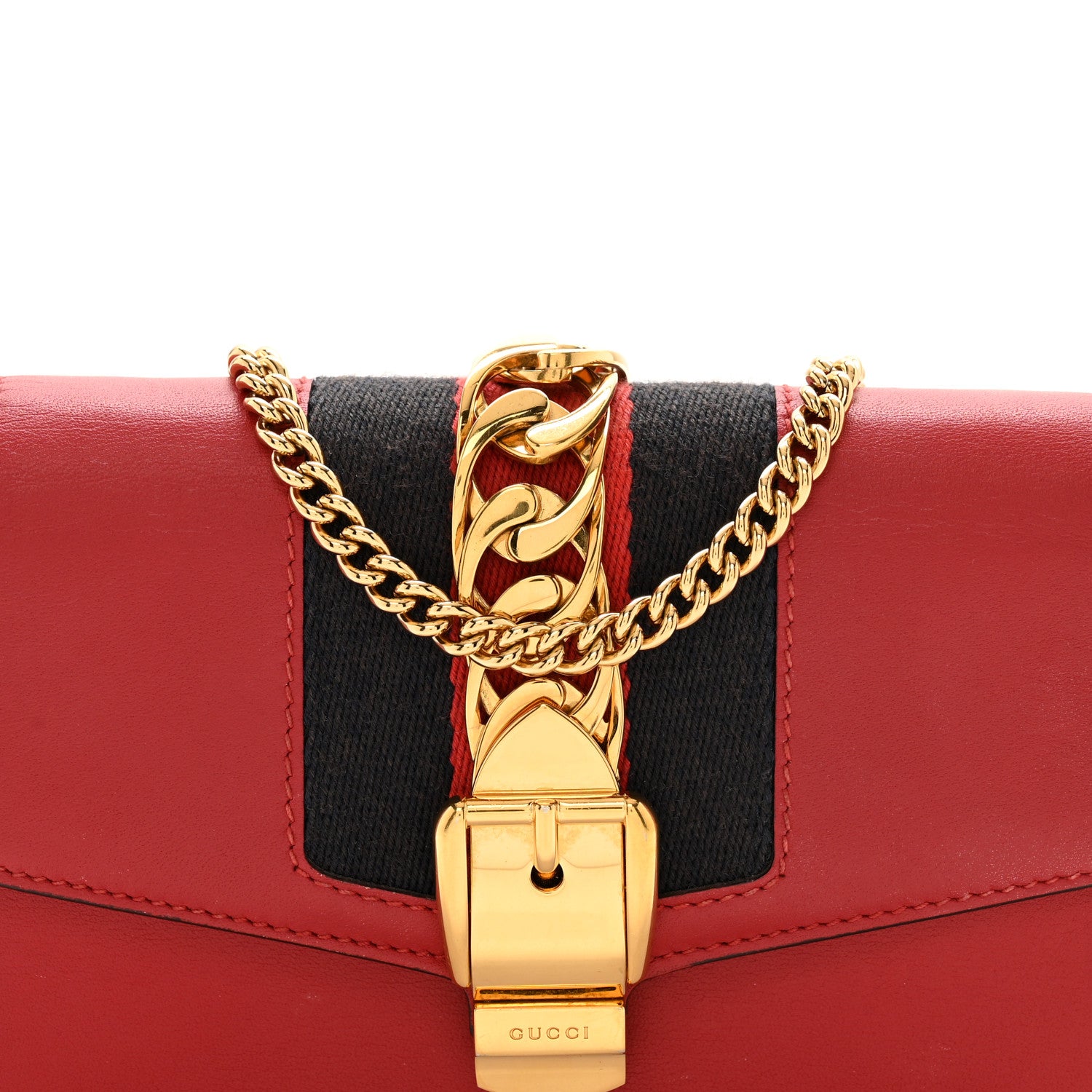 Gucci Calfskin Super Mini Sylvie Chain Shoulder Bag Hibiscus Red 7 of 9