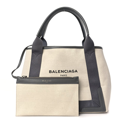 Balenciaga Cotton Canvas Calfskin S Navy Cabas Naturel Gris Acier 1 of 10