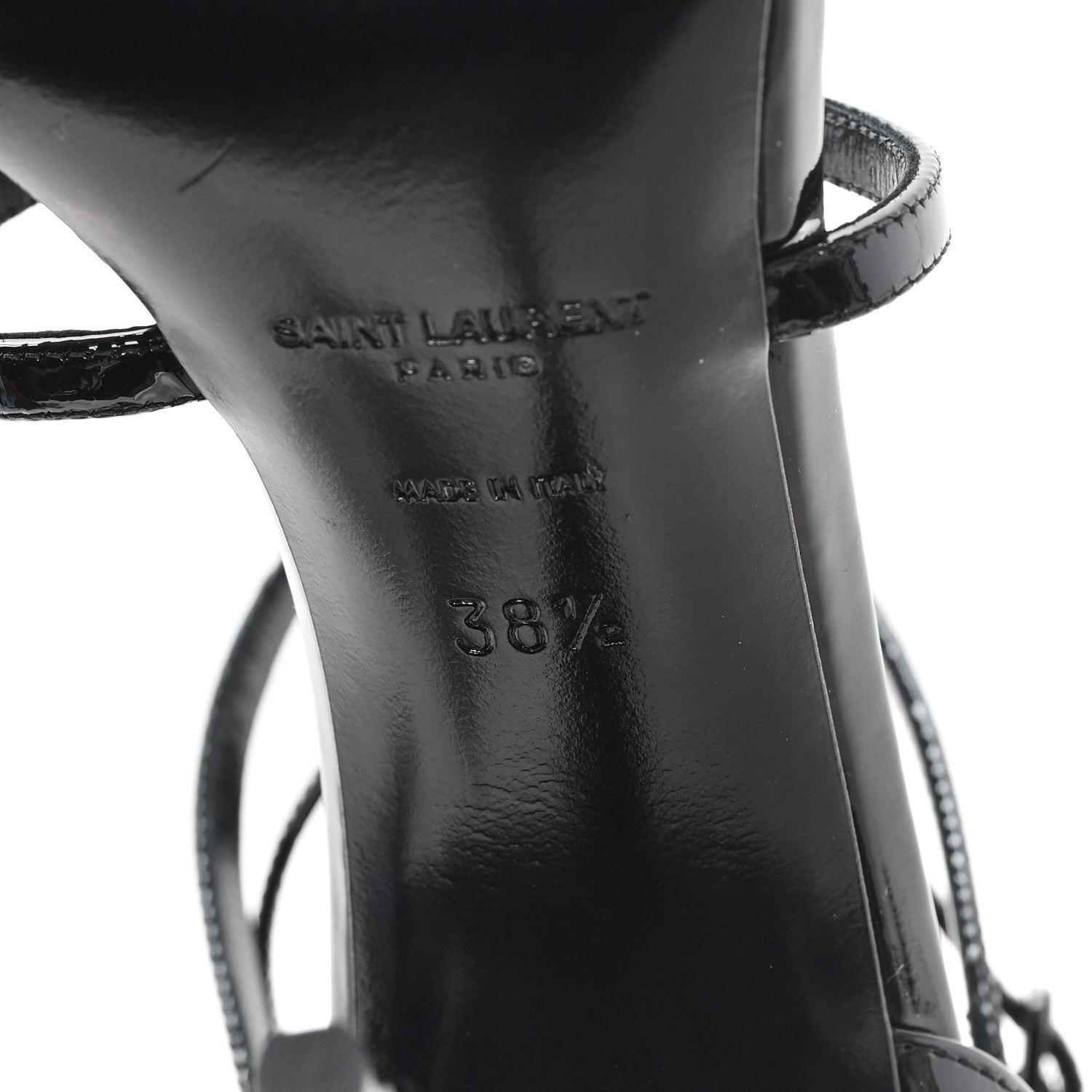 Saint Laurent Patent Cassandra 100 Ankle Strap Sandals 38.5 Black 7 of 10