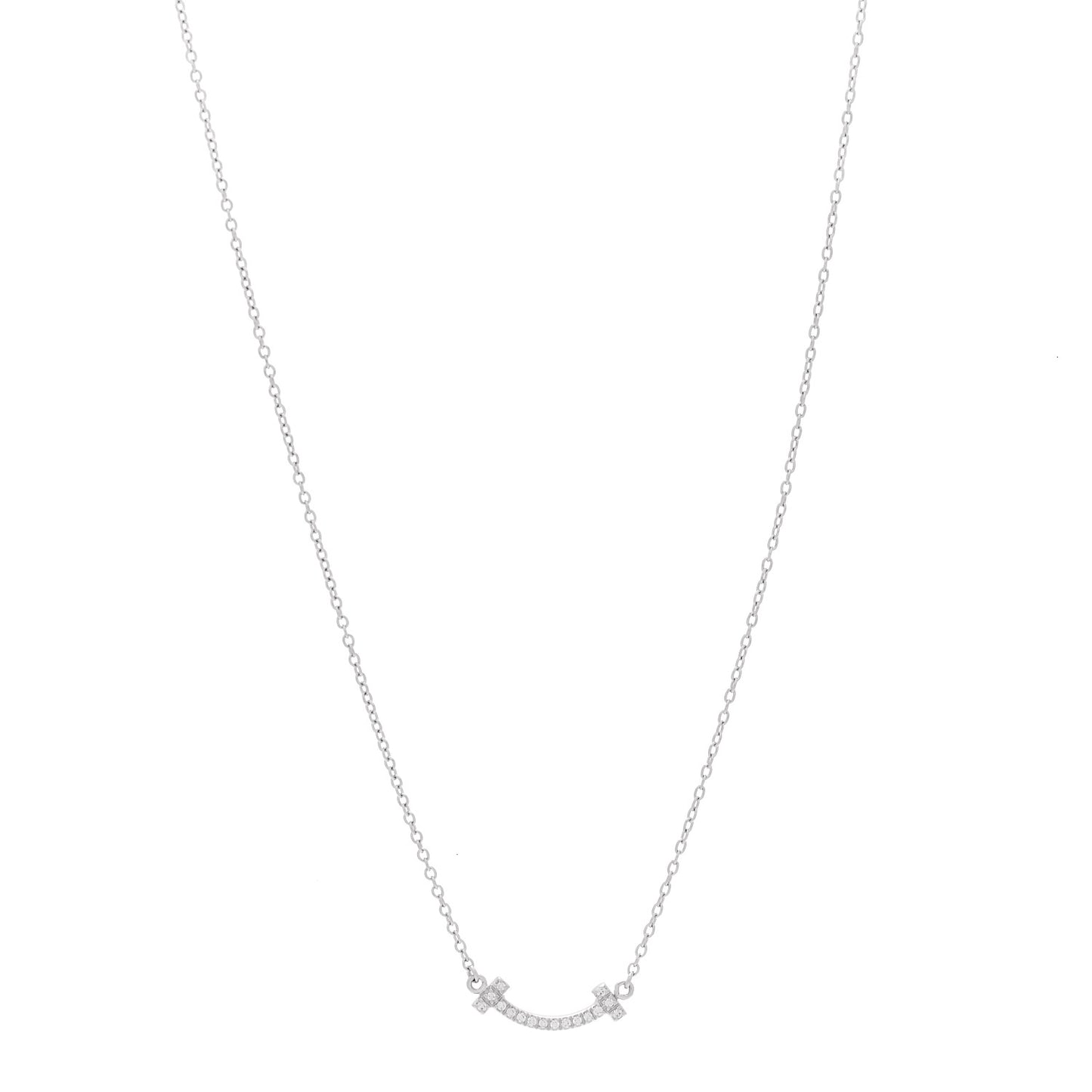 18K White Gold Diamond Mini T Smile Pendant Necklace