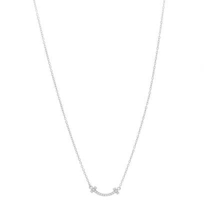 Tiffany 18K White Gold Diamond Mini T Smile Pendant Necklace 1 of 7