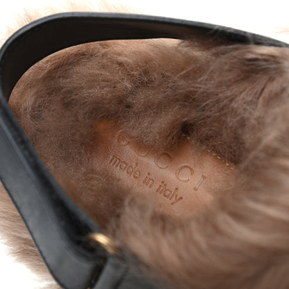 Gucci Calfskin Fur Angry Cat Embroidered Mens Horsebit River Slingback Slippers 9 Black 6 of 8