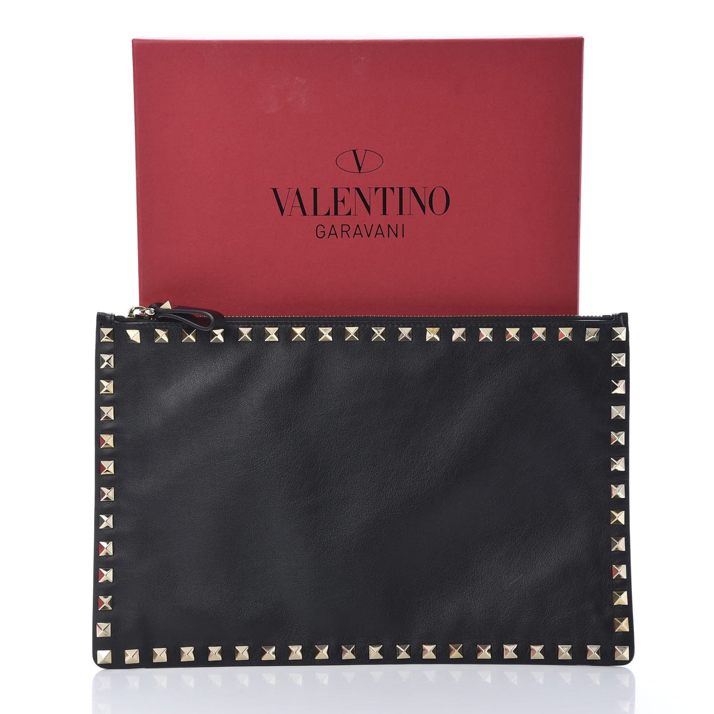 Vitello Large Rockstud Zip Pouch Black
