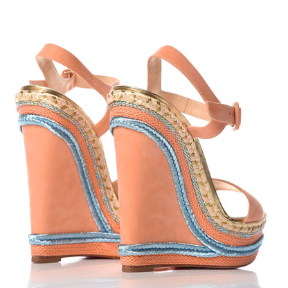 Christian Louboutin Calfskin Nubuck Duplice 140 Wedge Sandals 41 Mango Gold 4 of 7