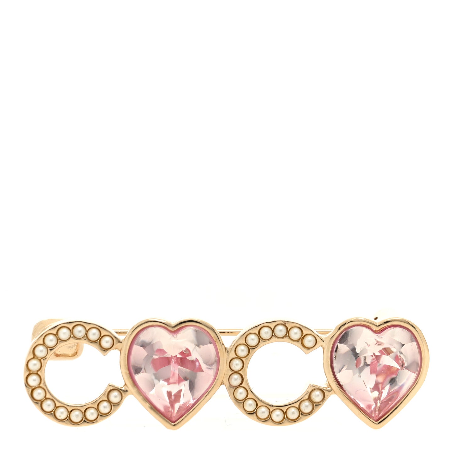 Pearl Crystal Coco Brooch Pink Gold