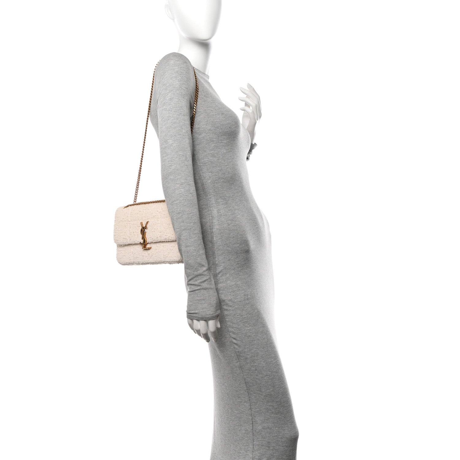 Saint Laurent Boucle Tweed Patchwork Monogram Medium Jamie Baguette Craie 2 of 11