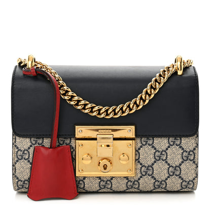 Gucci GG Supreme Monogram Moon Calfskin Small Padlock Shoulder Bag Beige Blue Mystic White Hibiscus Red 1 of 13