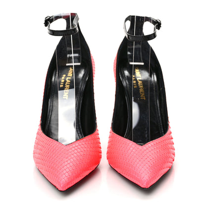 Saint Laurent Calfskin Snakeskin Ankle Strap Zoe 105 Pump 35 Lipstick Fuchsia 2 of 8