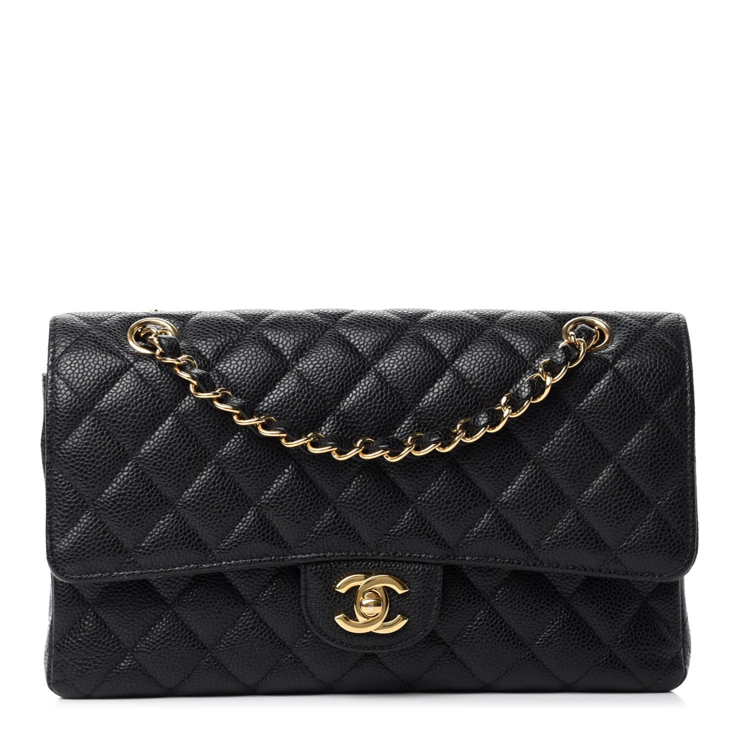 Caviar Quilted Medium Double Flap Black