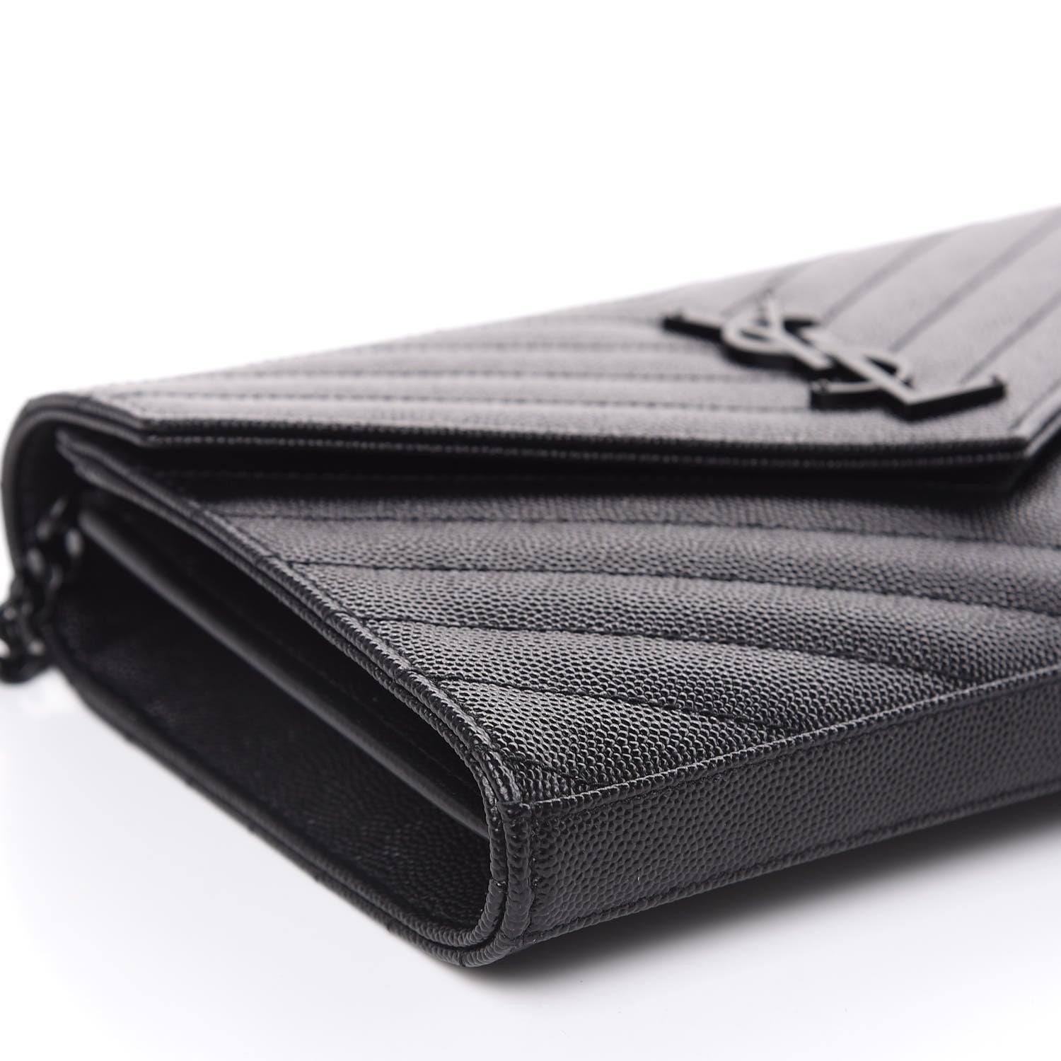 Saint Laurent Grain De Poudre Matelasse Chevron Monogram Chain Wallet Black 8 of 8