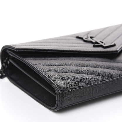 Saint Laurent Grain De Poudre Matelasse Chevron Monogram Chain Wallet Black 8 of 8