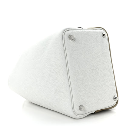 Hermes Taurillon Clemence Casaque Picotin Lock 18 PM Beige Marfa New White Macassar 4 of 11