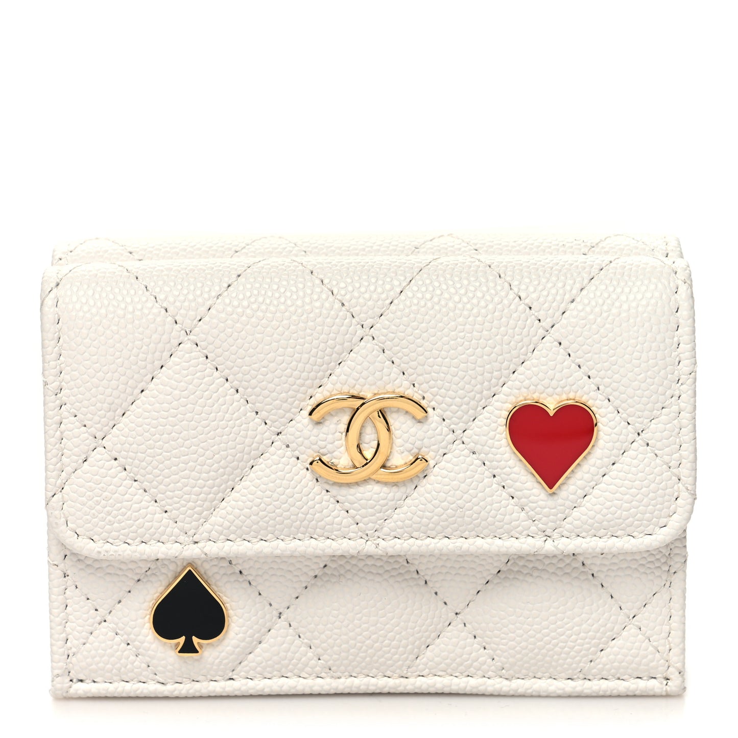 Caviar Quilted Enamel Coco Casino Double Flap Wallet White