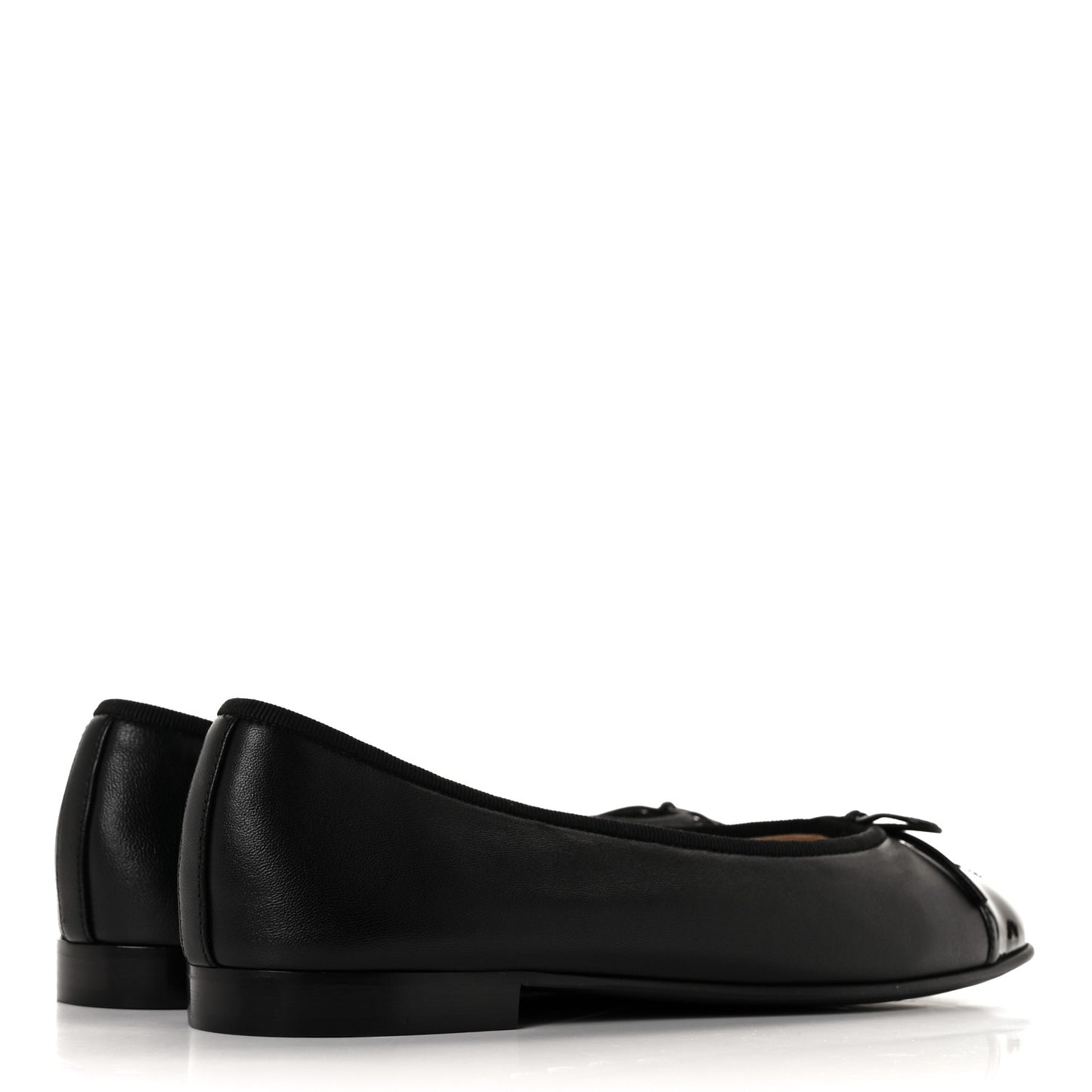 Lambskin Patent Cap Toe Ballerina Flats 38.5 Black