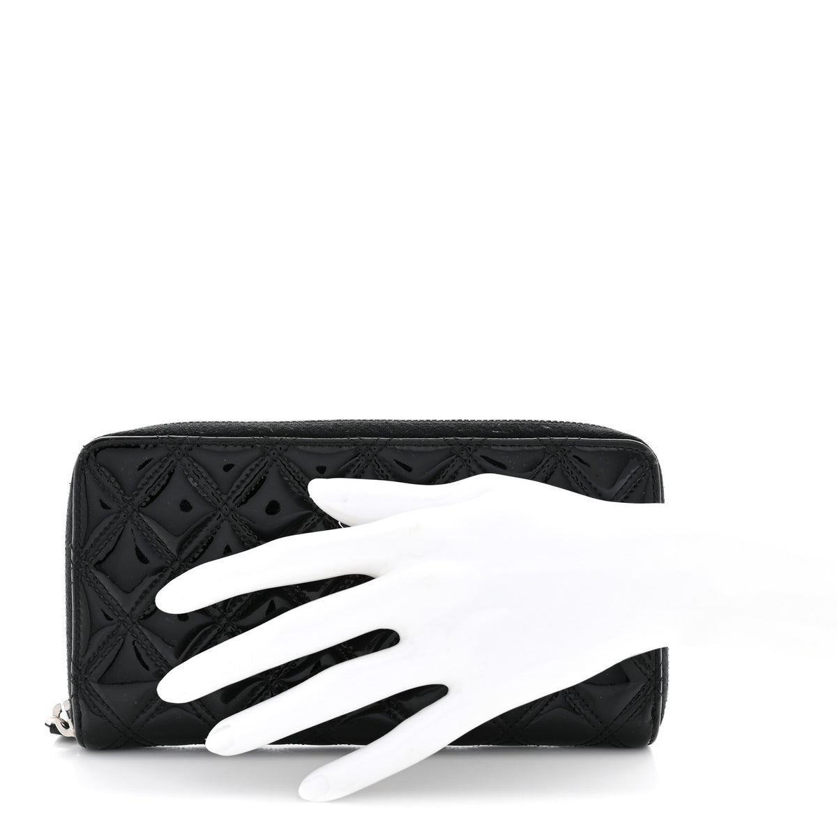 Chanel Patent Quilted Large Gusset Zip Around Wallet Black 2 of 8