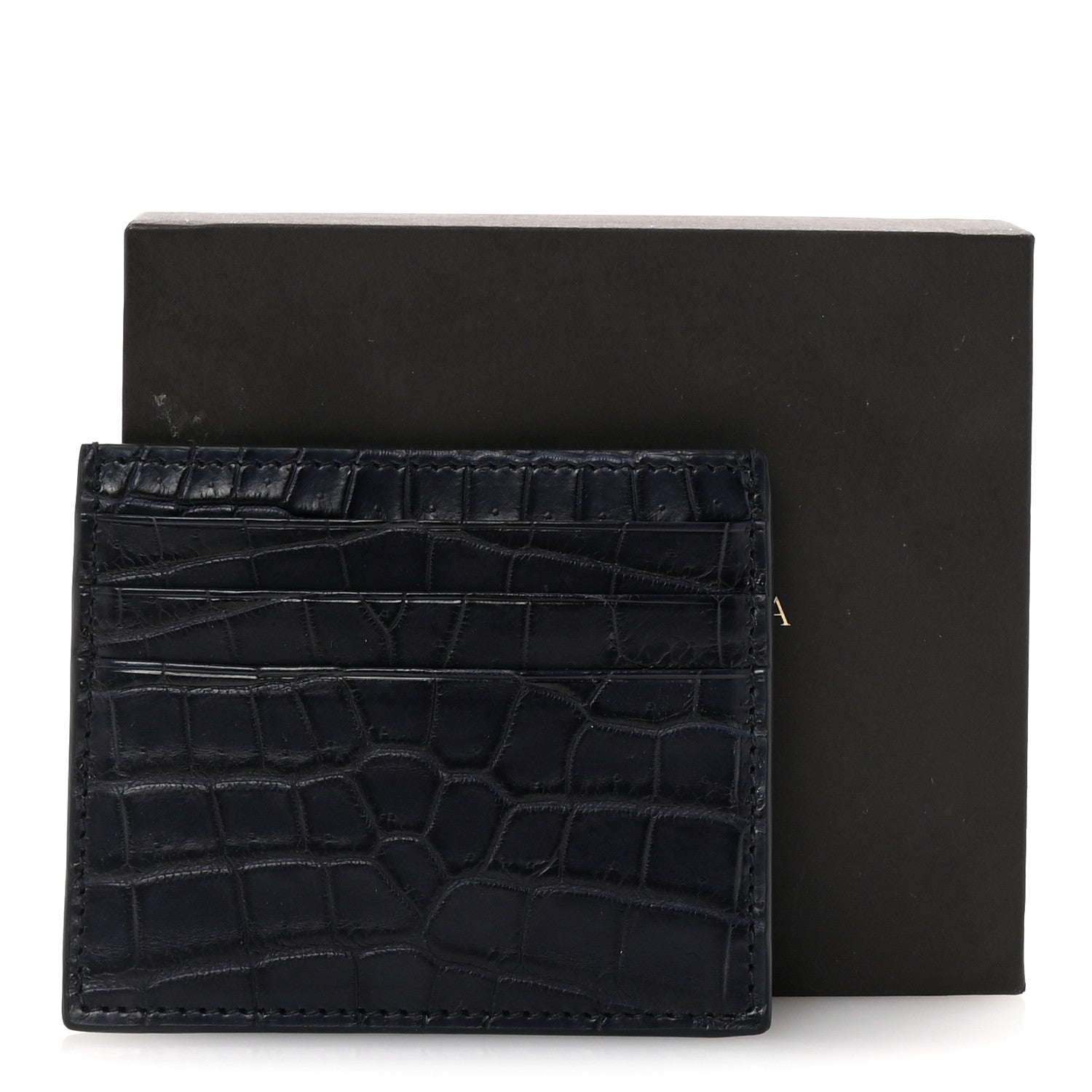 Bottega Veneta Crocodile Card Holder Navy Blue 8 of 8