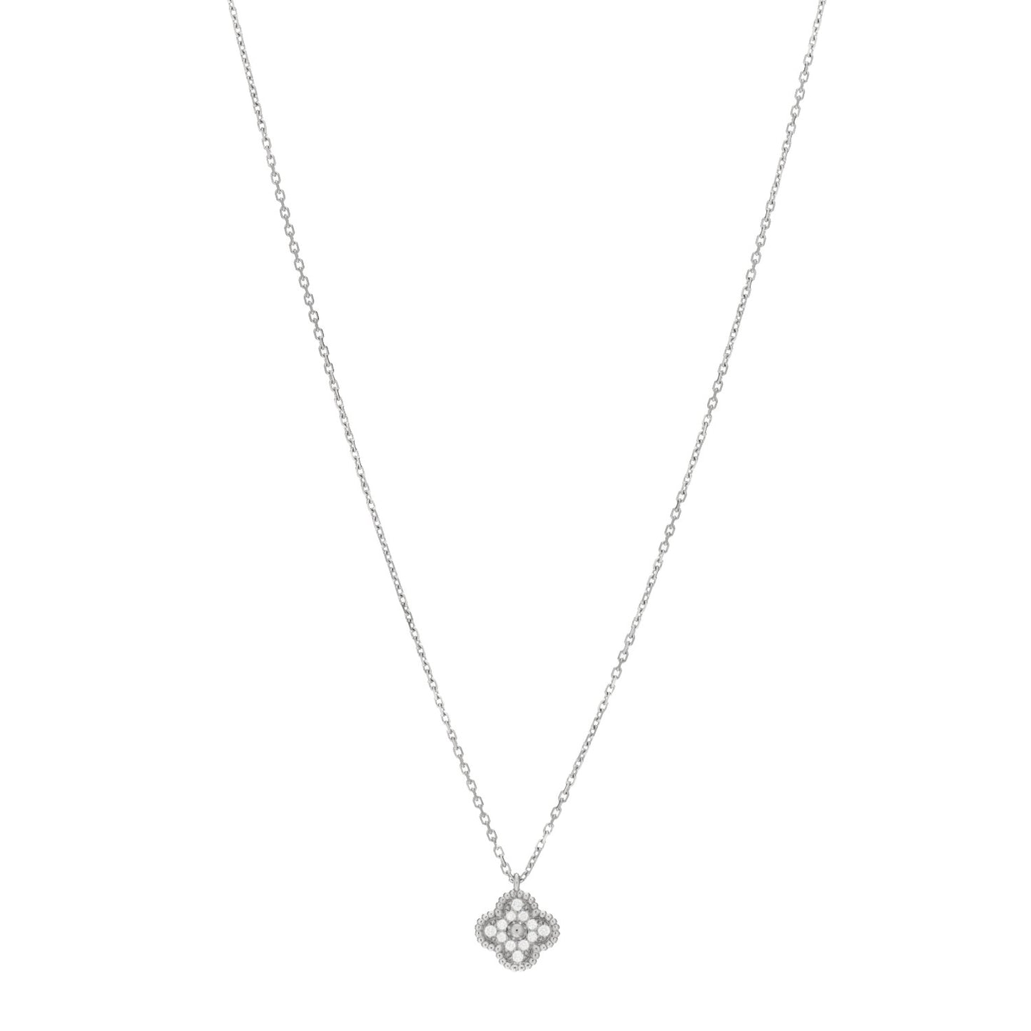 18K White Gold Diamond Sweet Alhambra Pendant Necklace