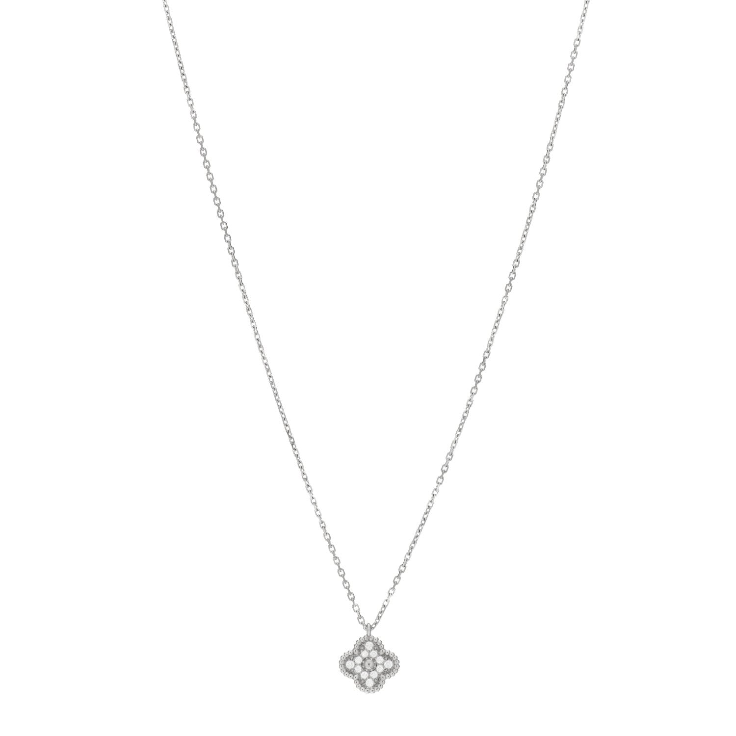 Van Cleef & Arpels 18K White Gold Diamond Sweet Alhambra Pendant Necklace 1 of 6