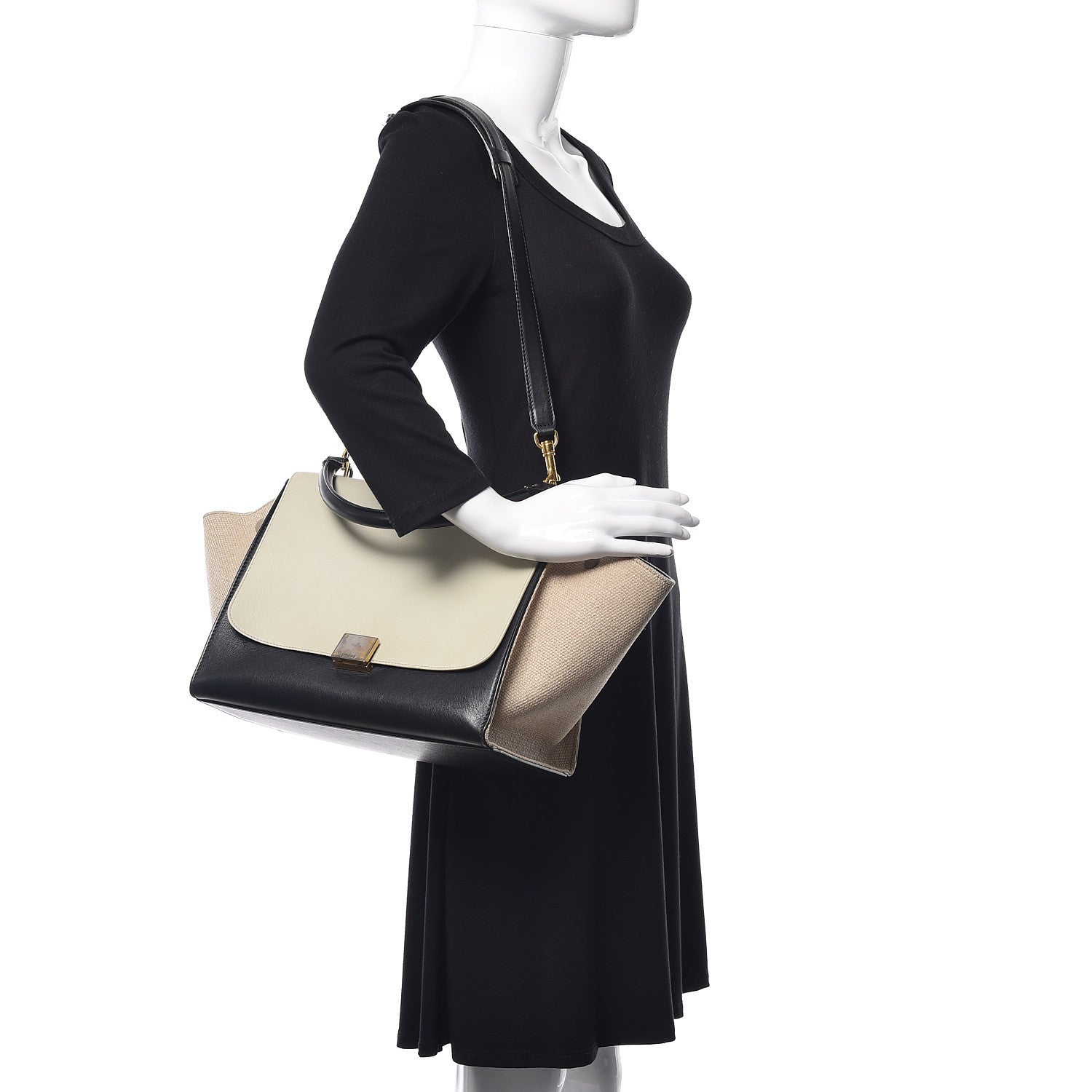 Celine Smooth Calfskin Linen Medium Tri-Color Trapeze Cream 3 of 17