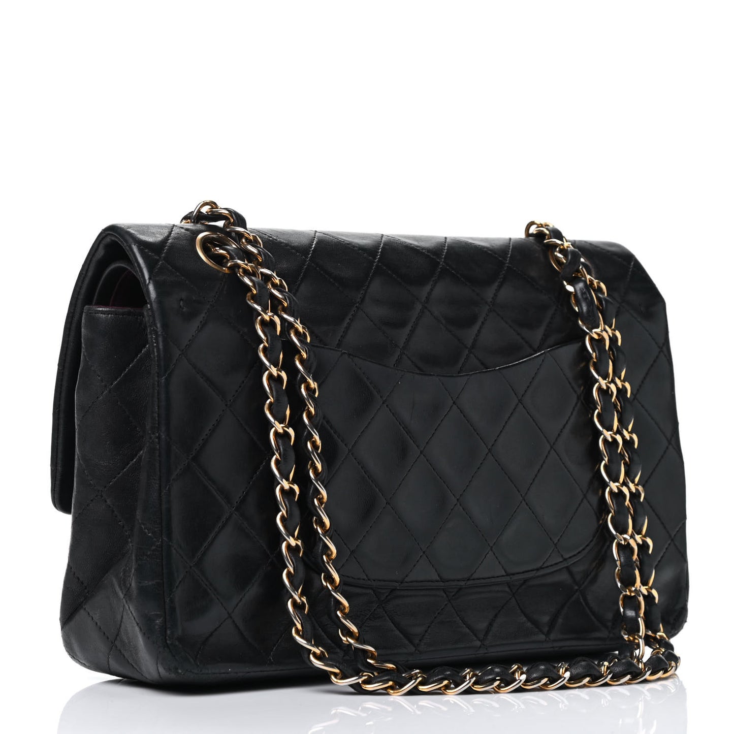 Lambskin Quilted Medium Double Flap Black