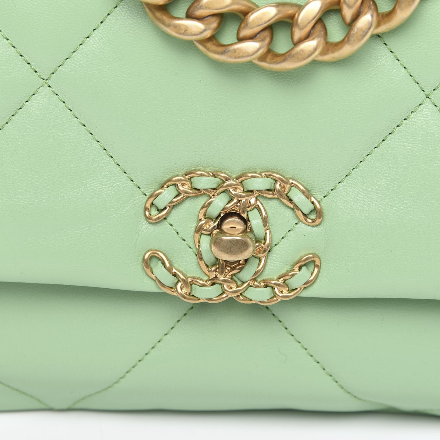 Goatskin Quilted Medium 19 Flap Light Green