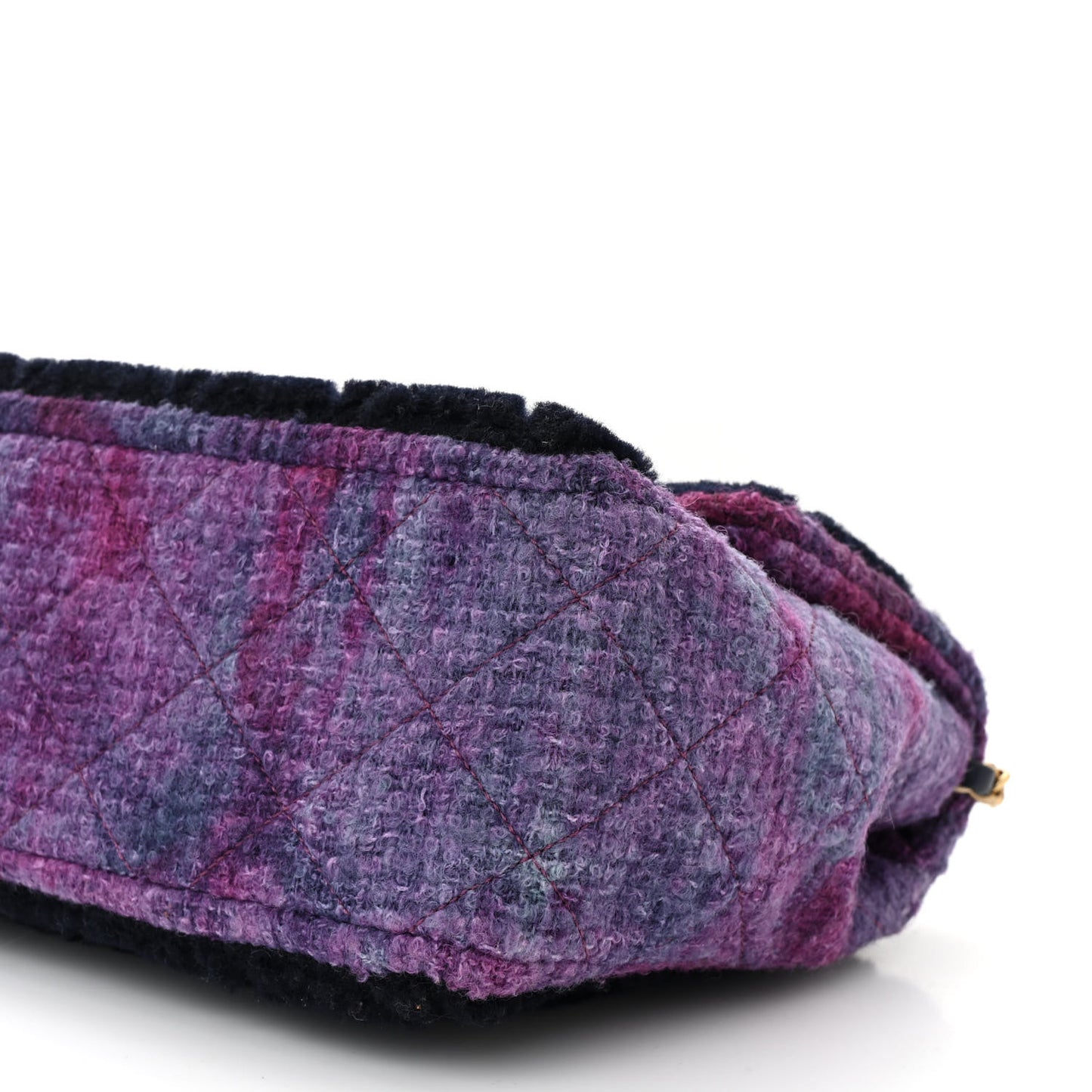Shearling Tweed Jumbo Single Flap Navy Purple