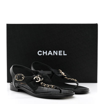 Chanel Lambskin Crystal Chain CC Thong Sandals 35.5 Black 9 of 9